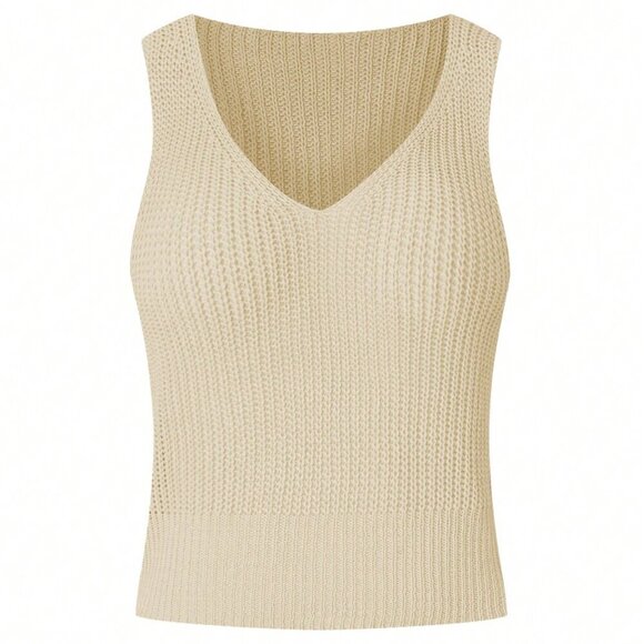 Apricot Casual Women's Solid Color Knitted Sleeveless Top - Picture 4 of 7